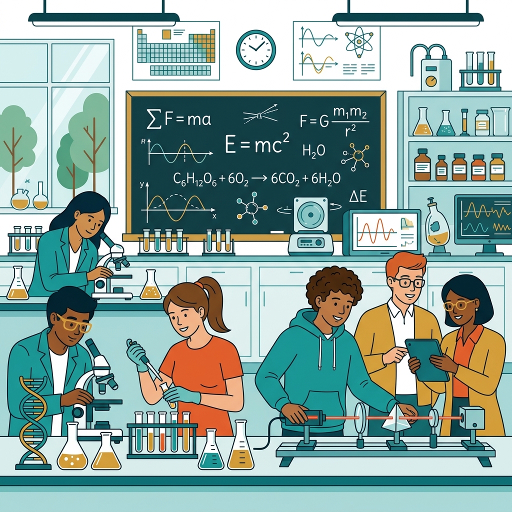 College students in modern research classroom